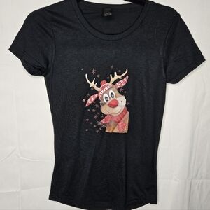 Anvil Black Reindeer Graphic Women's Tee